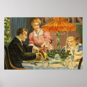 Affiches Noël vintage, dîner de famille victorien