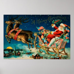Affiches Noël vintage du Père Noël Sleigh