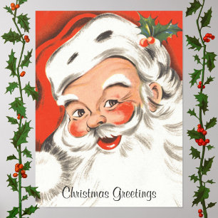 Affiches Noël vintage, joyeux Père Noël avec sourire
