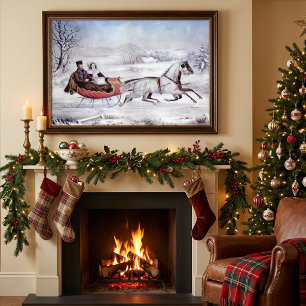 Affiches Noël vintage, La route d'hiver, Traîneau à cheval