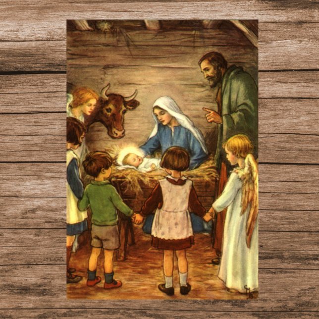 Affiches Noël Vintage, Nativité Religieuse avec Bébé Jésus (Créateur téléchargé)