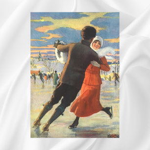 Affiches Noël Vintage, Romantique Couple Patinage sur glace