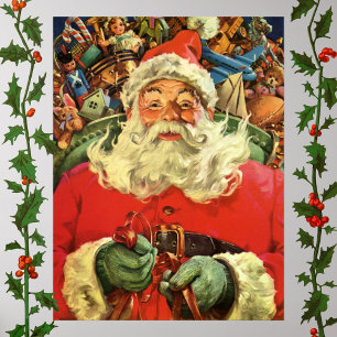 Affiches Noël Vintage Santa Claus à Sleigh avec jouets