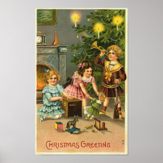 Affiches Noël Voeux Enfants, Arbre, Jouets