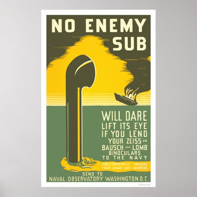 Affiches NoEnemy Sub-2ÈME GUERRE MONDIALE 1942 WPA (Devant)