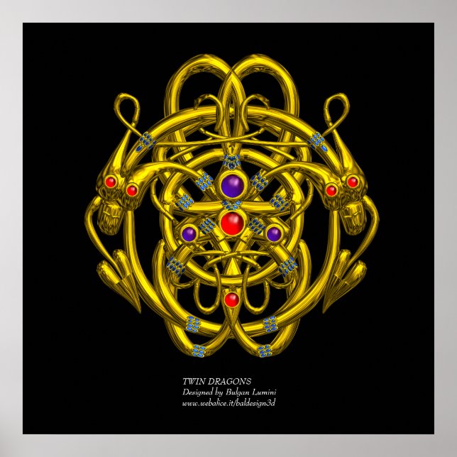 AFFICHES NOEUDS CELTIQUES D'OR AVEC DRAGONS DOUCES (Devant)