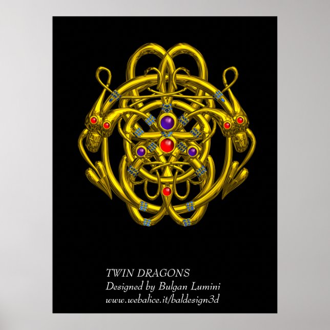 AFFICHES NOEUDS CELTIQUES D'OR AVEC DRAGONS DOUCES (Devant)