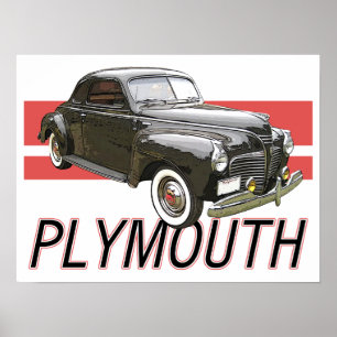 Affiches Noir 1941 Plymouth avec carte graphique rouge