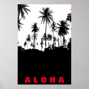 Affiches Noir Blanc Aloha Hawaï Palmiers Tropiques Voyage