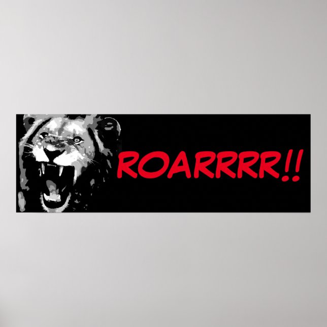 Affiches Noir Blanc Lion Pop Art Style Bande dessinée Scrip (Devant)