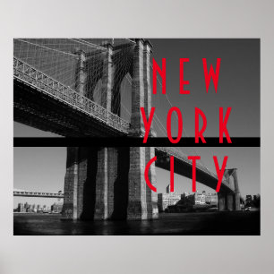 Affiches Noir Blanc Rouge Pont de Brooklyn New York City