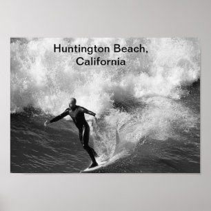 Affiches noir du surfer 5x7 blanc, Huntington Beach, la