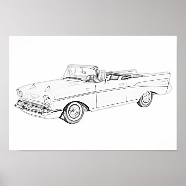 Affiches Noir et blanc 1957 Chevy Bel Air Convertible (Devant)