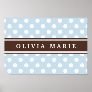 Affiches Nom personnalisé Baby Blue Pois Motif
