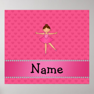 Affiches Nom personnalisé ballerine coeurs rose