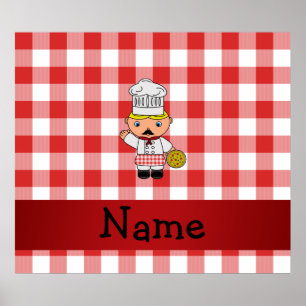 Affiches Nom personnalisé chef italien rouge blanc checkers