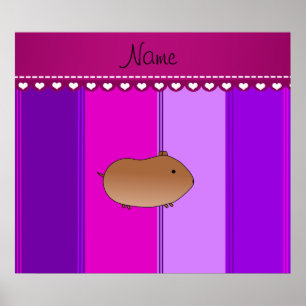 Affiches Nom personnalisé hamster violet rayures roses