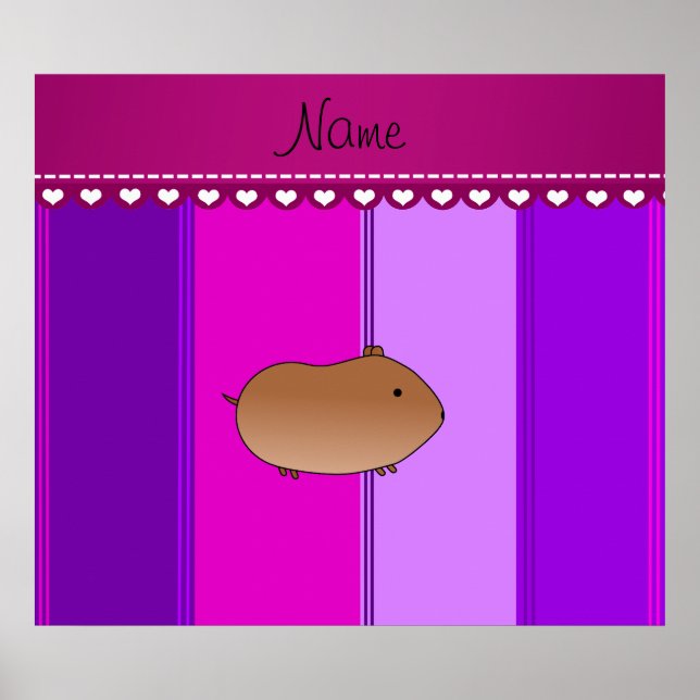 Affiches Nom personnalisé hamster violet rayures roses (Devant)