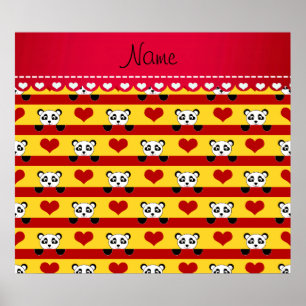 Affiches Nom personnalisé panda jaune rouge bandes cardiaqu