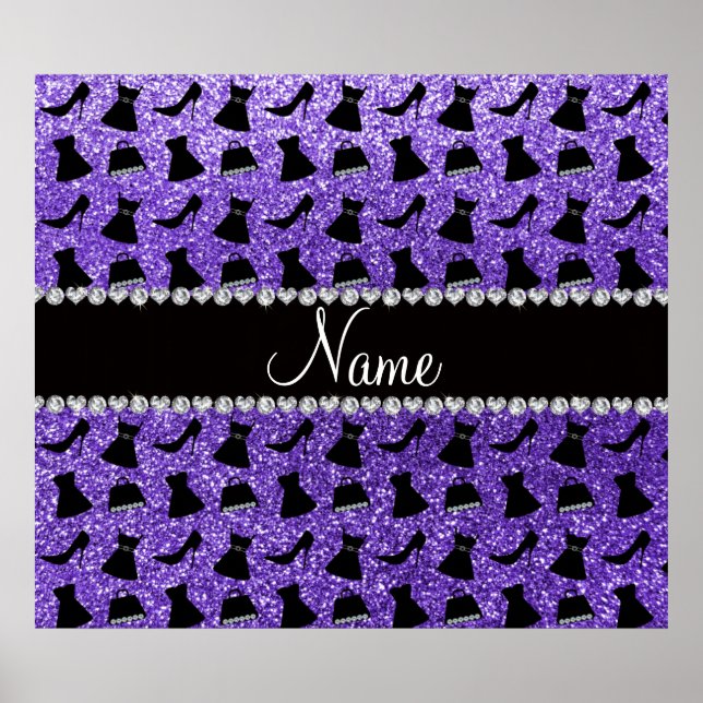 Affiches Nom personnalisé parties scintillant violet hauts  (Devant)
