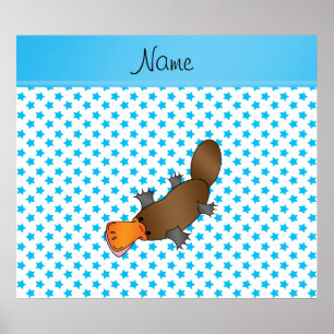 Affiches Nom personnalisé platypus blanc bleu étoiles