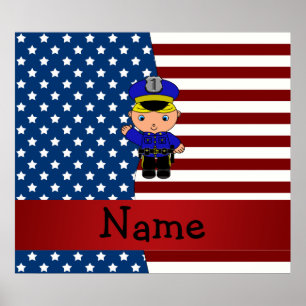Affiches Nom personnel Policier patriotique