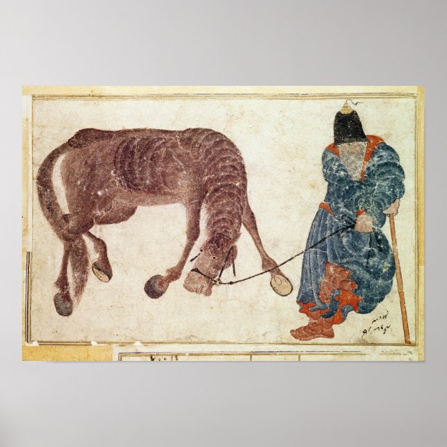 Affiches nomade mongol emmenant son cheval à l'eau (Devant)