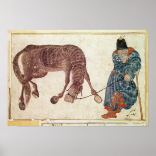 Affiches Nomade mongol prenant son cheval à l'eau