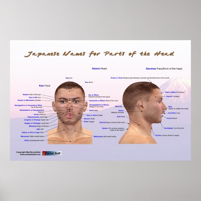 Affiches Noms japonais pour les parties de la tête (Devant)