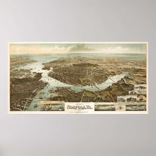 Affiches Norfolk birdseye map - 1892 (Wellge) BigMapBlog (Devant)