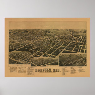 Affiches Norfolk Nebraska 1889 Antique carte panoramique