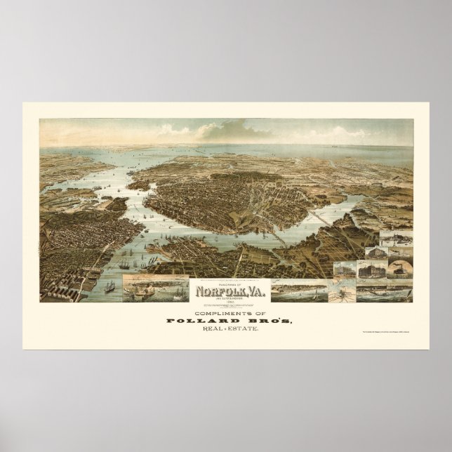 Affiches Norfolk, VA Panoramic Map - 1892 (Devant)