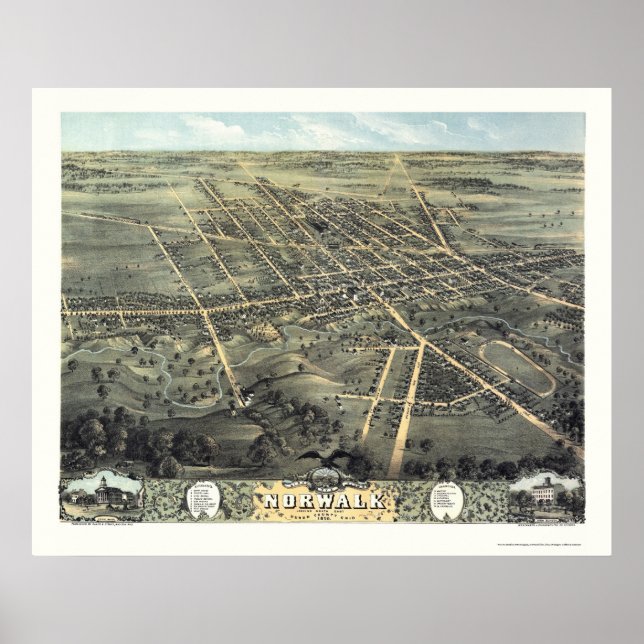 Affiches Norwalk, OH Carte panoramique - 1870 (Devant)