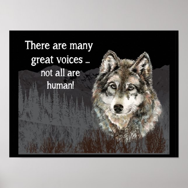 Affiches Not all Voices Human Inspirational Wolf Quote (Devant)