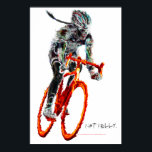 Affiches Not Frilly.  Female Cyclist & Flames<br><div class="desc">A   female cyclist in surreal flames along with her smokin’ hot bike.  She is most decidedly not frilly.  She’s fun.</div>