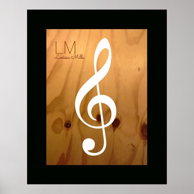 Affiches note musicale, clef en bois, personnalisation (Devant)