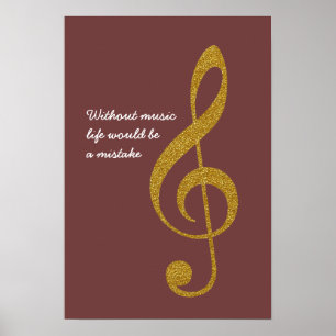 Affiches note musicale dorée treble g-clef