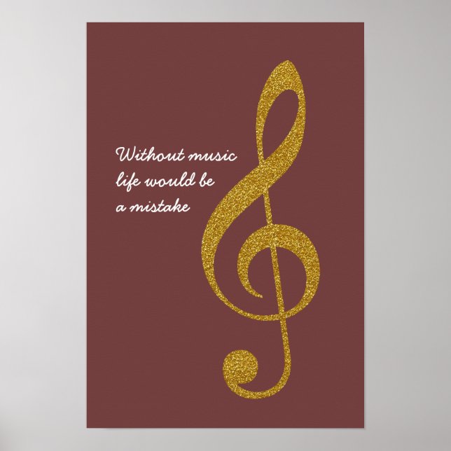 Affiches note musicale dorée treble g-clef (Devant)