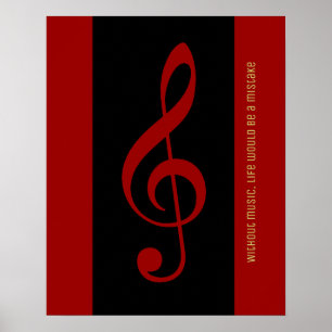 Affiches note musicale noire rouge (clef triple)