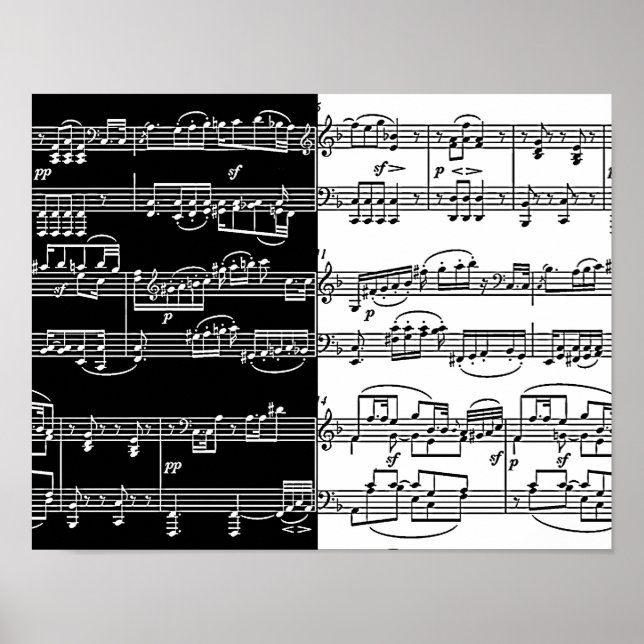Affiches notes à moitié blanc à moitié noires de musique (Devant)