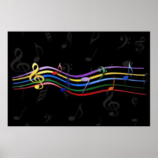 Affiches Notes de musique couleur arc-en-ciel 48 x 32