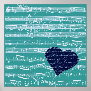 Affiches Notes musicales Aqua Blue