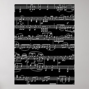 Affiches notes musicales blanches en noir, musique