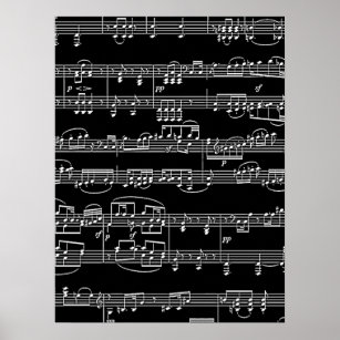 Affiches notes musicales blanches en noir, musique