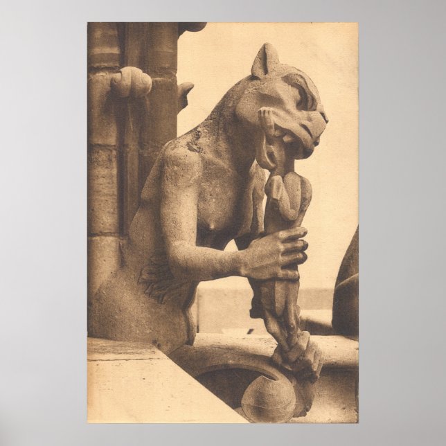Affiches Notre Dame Gargoyle manger un snack (Devant)