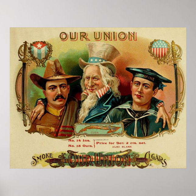 Affiches Notre Union Vintage Cigar Étiquette Imprimer (Devant)