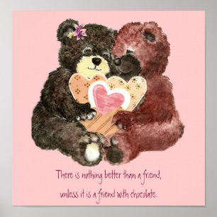 Affiches Nounours mignons, amis, Citation au chocolat