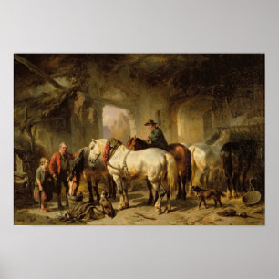 Affiches Nourrir les chevaux dans la stabilité