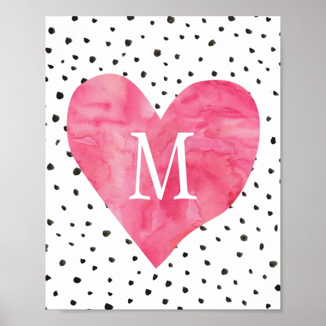 Affiches Nourriture fille Monogramme Aquarelle Coeur rose (Devant)