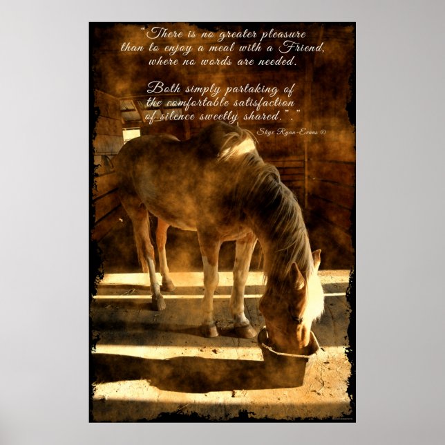 Affiches Nourriture Palomino Pinto Horse en Grange & Prose (Devant)